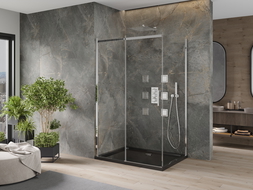 Mexen Omega extendable shower cubicle 120 x 90 cm, Transparent, Chrome + shower tray Flat, Black - 825-120-090-01-00-4070