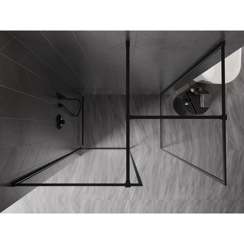 Mexen Kioto-F Walk-in Shower Wall with Frame 140 x 90 cm, Transparent 8 mm, Black - 800-140-202-04-70-090
