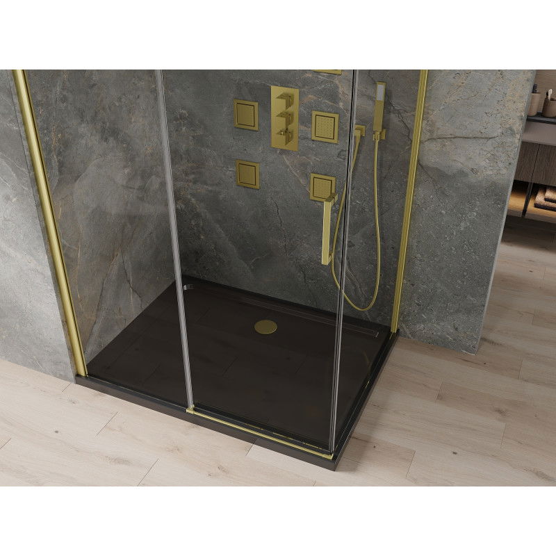 Mexen Omega sliding shower enclosure 100 x 80 cm, transparent, gold + Flat tray, black - 825-100-080-50-00-4070G