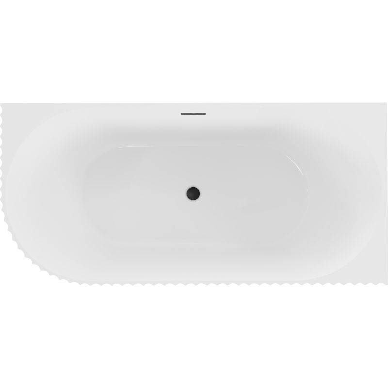 Mexen Gia freestanding corner ribbed right bathtub 150 x 75 cm, white gloss, black overflow - 52701507500P-70