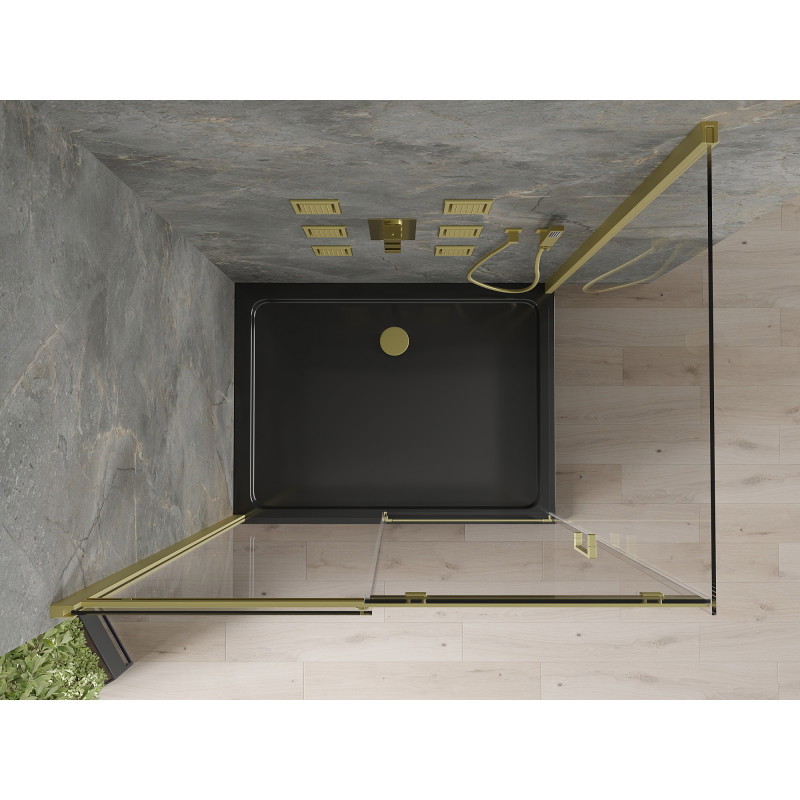 Mexen Omega sliding shower cabin 100 x 90 cm, transparent, gold + Flat shower tray, black - 825-100-090-50-00-4070G
