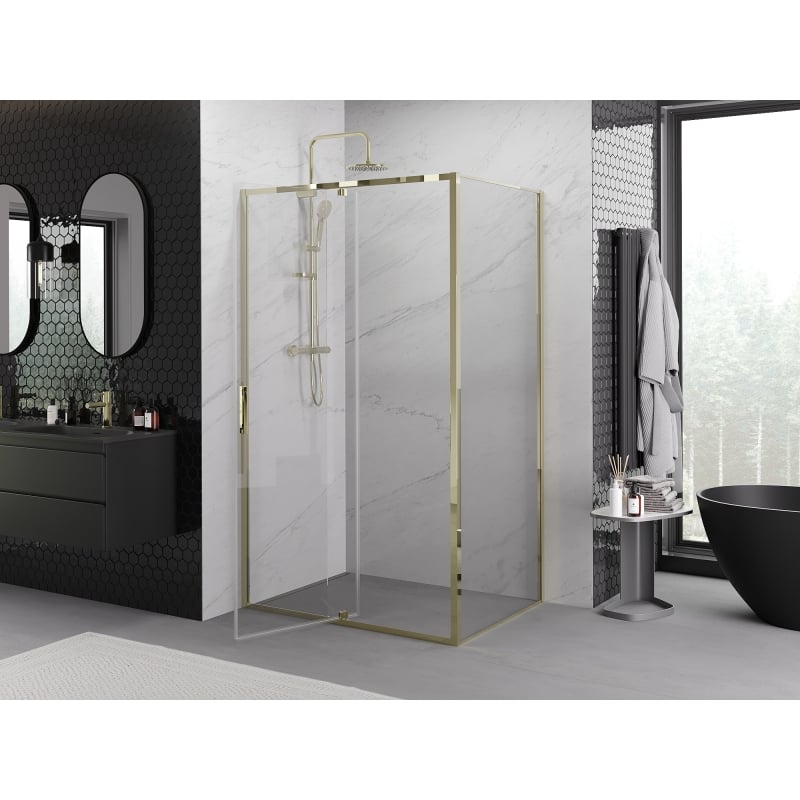 Mexen Exo 90 x 75 cm Pivot Shower Enclosure, Transparent, Gold - 819-090-075-50-00