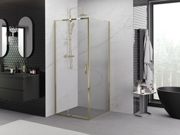 Mexen Exo hinged shower enclosure 100 x 100 cm, transparent, gold - 819-100-100-50-00