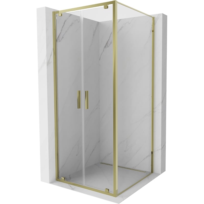 Mexen Exo shower enclosure pivot 90 x 90 cm, transparent, gold - 8182-090-090-50-00