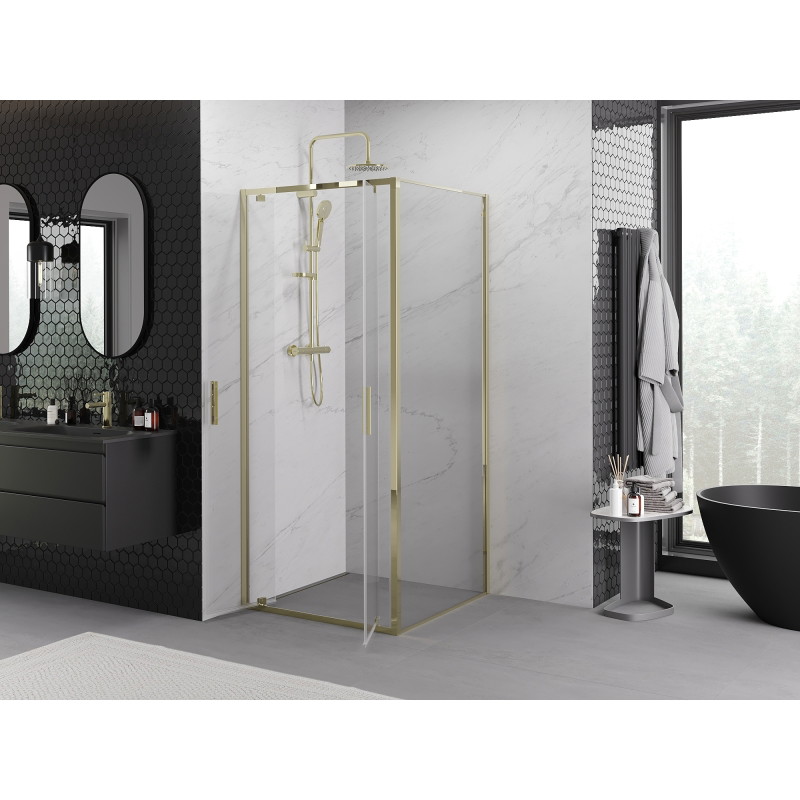 Mexen Exo-BR Duo 100 x 100 cm Hinged Shower Enclosure, Transparent, Gold - 8182-100-100-50-00