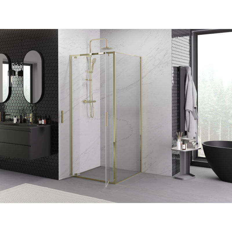Mexen Exo Hinged Shower Enclosure 100 x 100 cm, Transparent, Gold - 8182-100-100-50-00