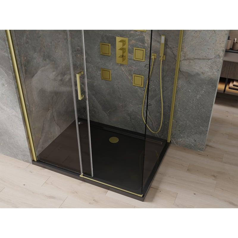Mexen Omega sliding shower cabin 120 x 80 cm, transparent, gold + Flat black tray - 825-120-080-50-00-4070G