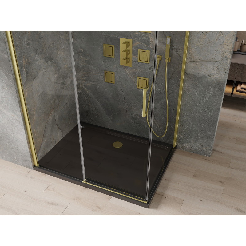 Mexen Omega sliding shower cabin 120 x 80 cm, transparent, gold + Flat black tray - 825-120-080-50-00-4070G