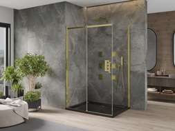 Mexen Omega sliding shower cabin 120 x 90 cm, transparent, gold + Flat tray, black - 825-120-090-50-00-4070G