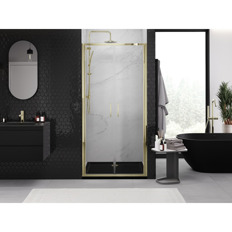 Mexen Exo-B Duo double hinged shower doors 90 cm, transparent, gold - 814-090-000-50-00