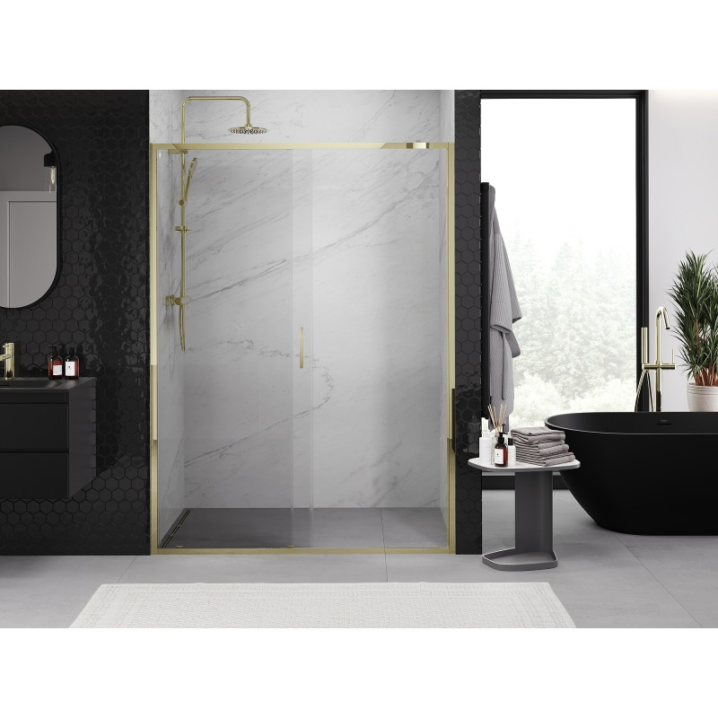 Mexen Exo-S sliding shower door 135 cm, transparent, gold - 8151-135-000-50-00