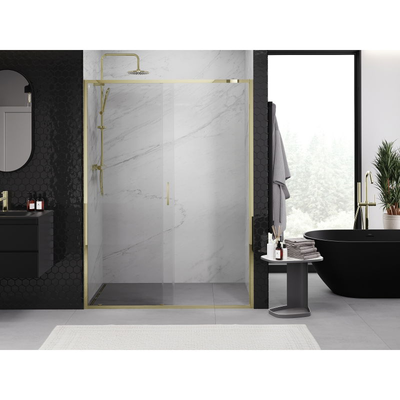 Mexen Exo sliding shower door 135 cm, transparent, gold - 8151-135-000-50-00