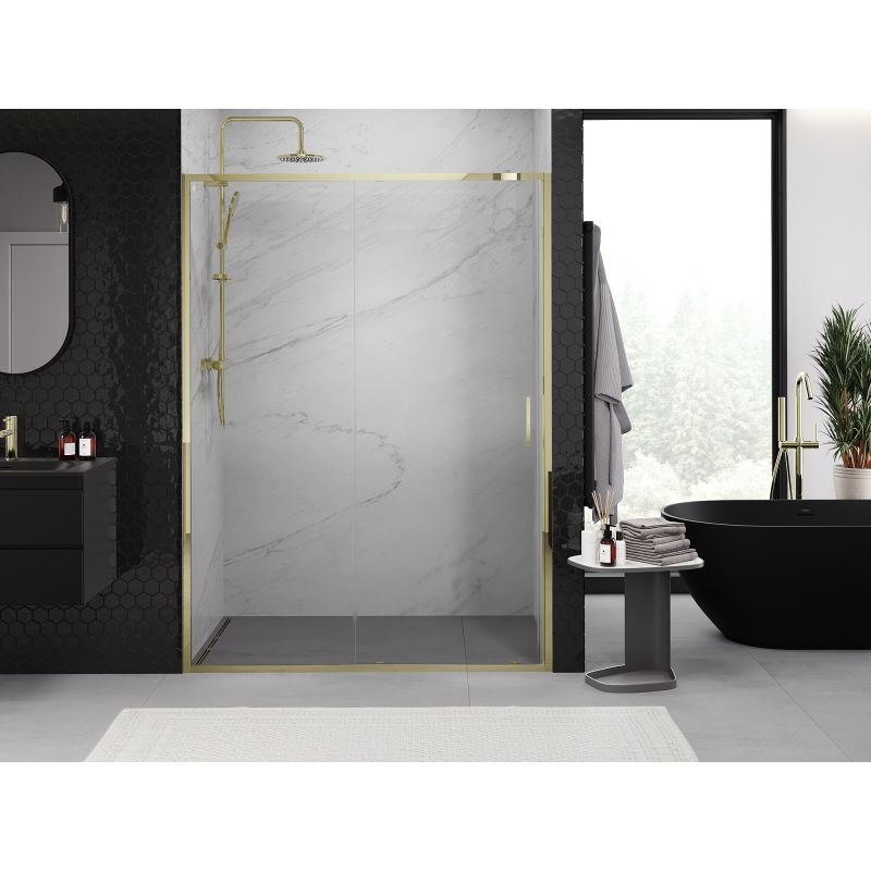 Mexen Exo sliding shower door 145 cm, transparent, gold - 8151-145-000-50-00