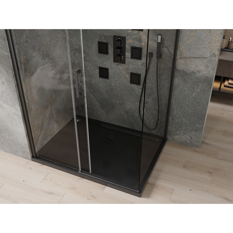 Mexen Omega sliding shower cabin 100 x 90 cm, transparent, black + Flat shower tray, black - 825-100-090-70-00-4070B