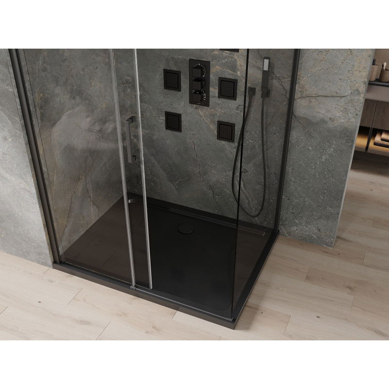 Mexen Omega Sliding Shower Enclosure 100 x 90 cm, Transparent, Black + Flat Tray, Black - 825-100-090-70-00-4070B