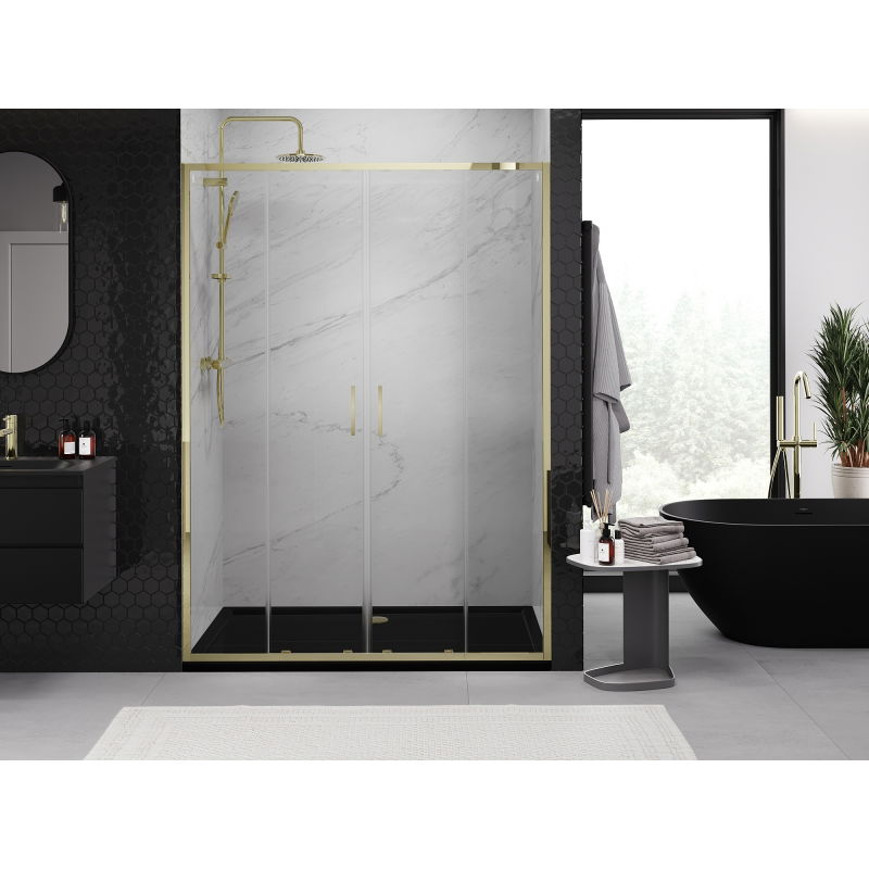 Mexen Exo double sliding shower doors 140 cm, transparent, gold - 8152-140-000-50-00
