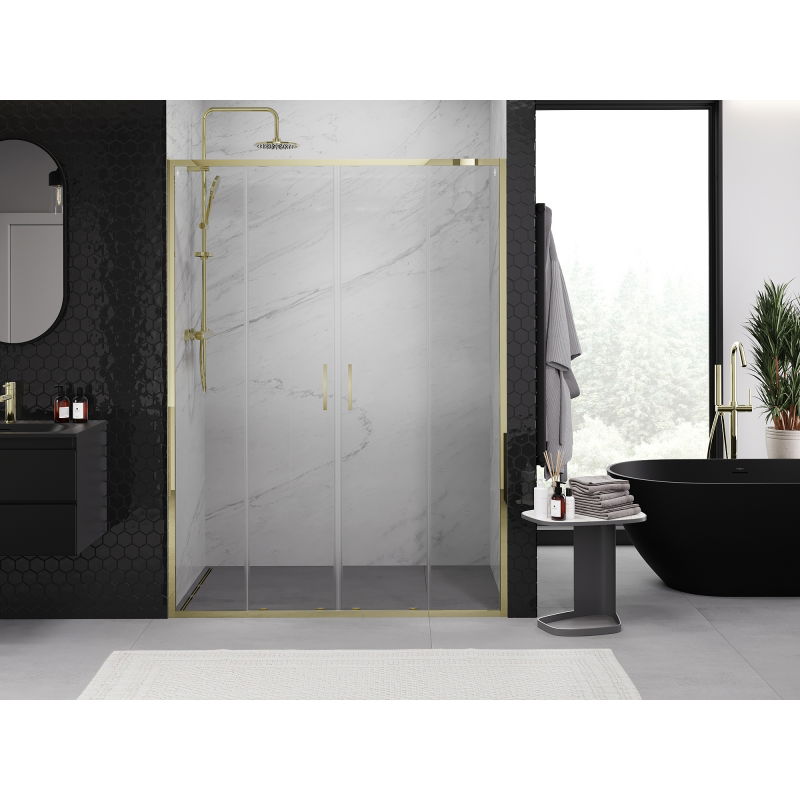 Mexen Exo double sliding shower door 150 cm, transparent, gold - 8152-150-000-50-00