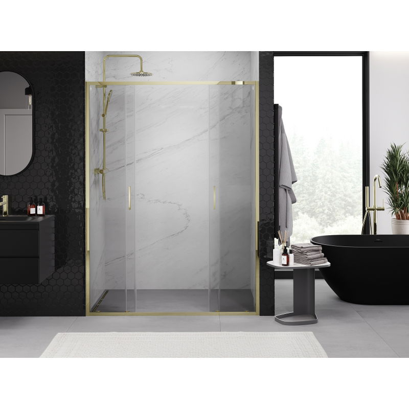 Mexen Exo double sliding shower doors 160 cm, transparent, gold - 8152-160-000-50-00