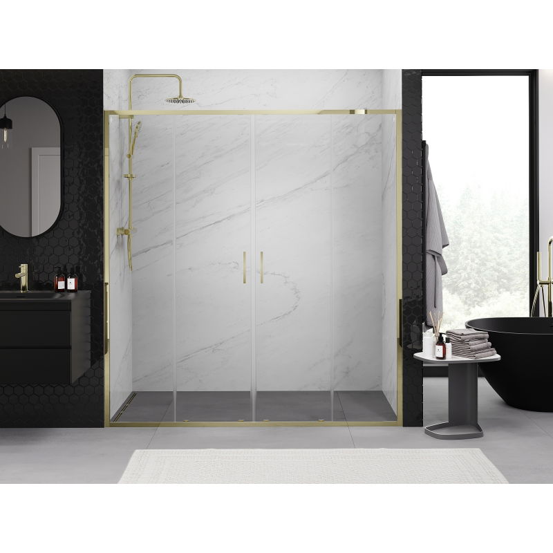 Mexen Exo double sliding shower doors 180 cm, transparent, gold - 8152-180-000-50-00