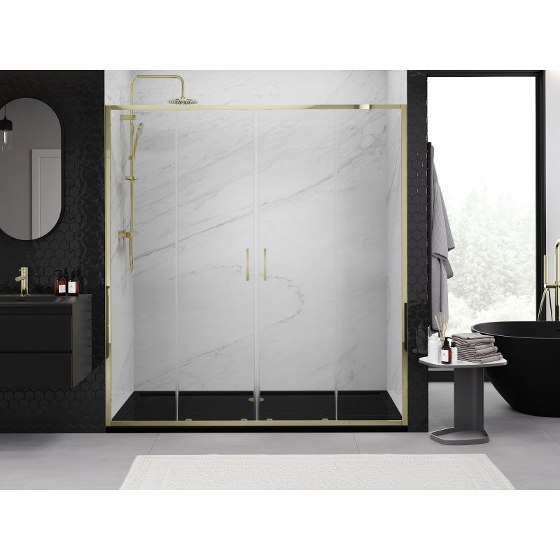 Mexen Exo double sliding shower door 200 cm, transparent, gold - 8152-200-000-50-00