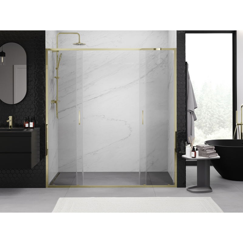Mexen Exo double sliding shower door 200 cm, transparent, gold - 8152-200-000-50-00