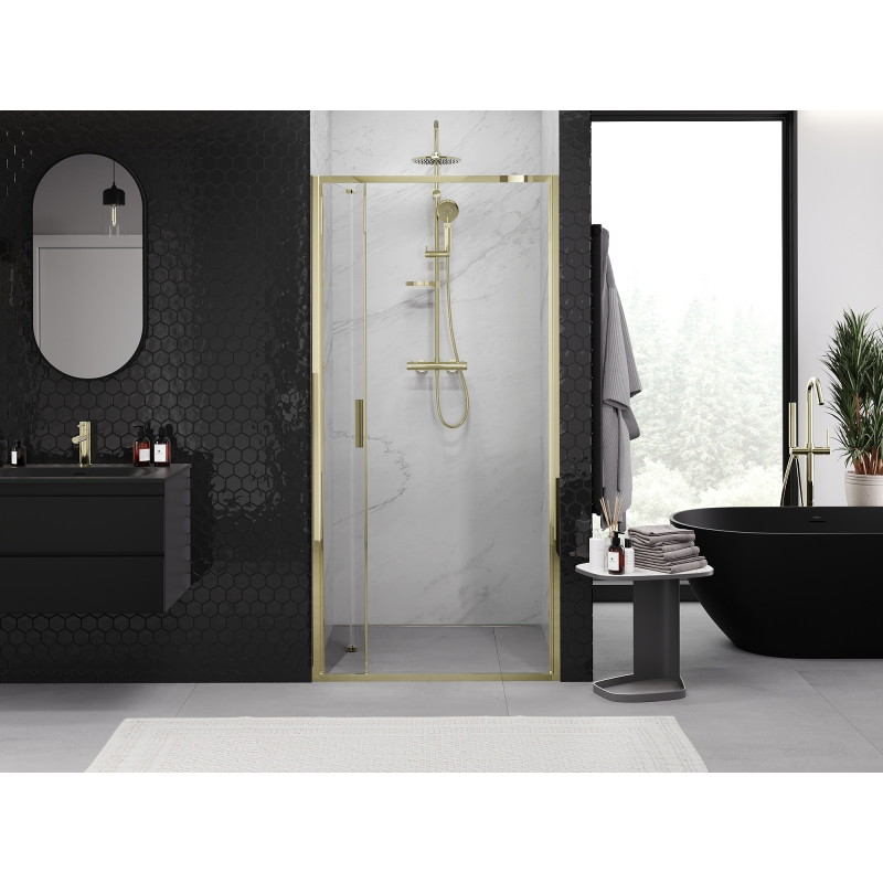 Mexen Exo-F folding shower door 60 cm, transparent, gold - 816-060-000-50-00