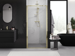 Mexen Exo 65 cm Foldable Shower Door, Transparent, Gold - 816-065-000-50-00