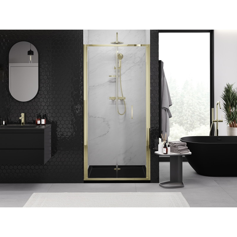 Mexen Exo-F folding shower door 65 cm, transparent, gold - 816-065-000-50-00