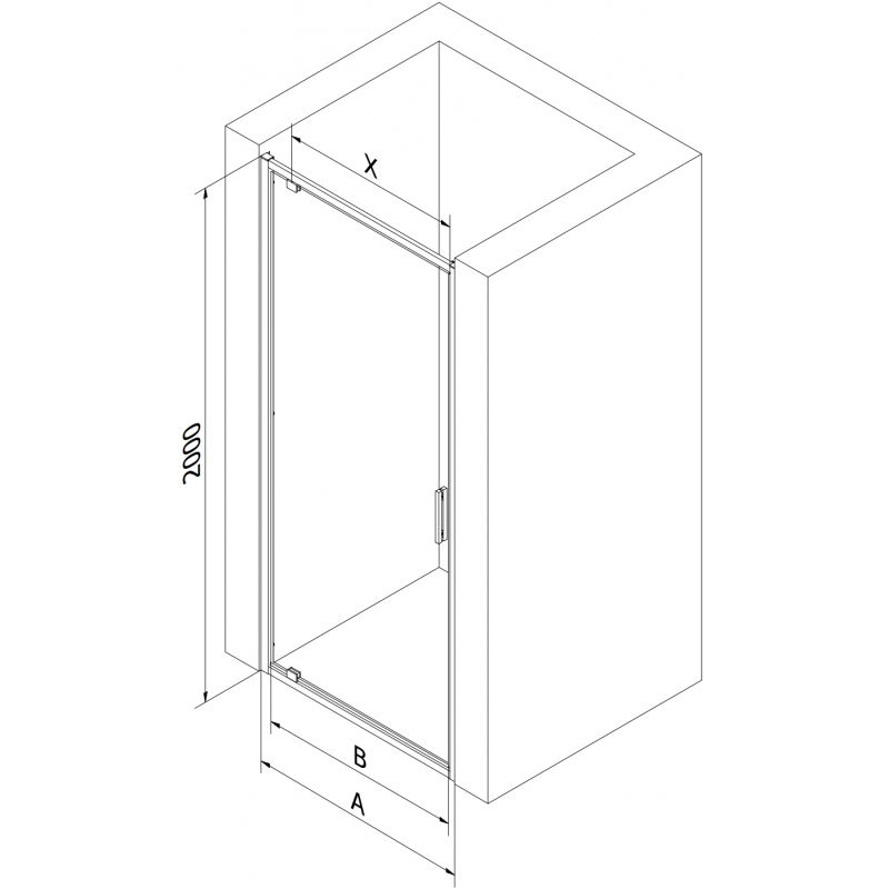 Mexen Exo 85 cm Hinged Shower Door, Transparent, Gold - 8181-085-000-50-00