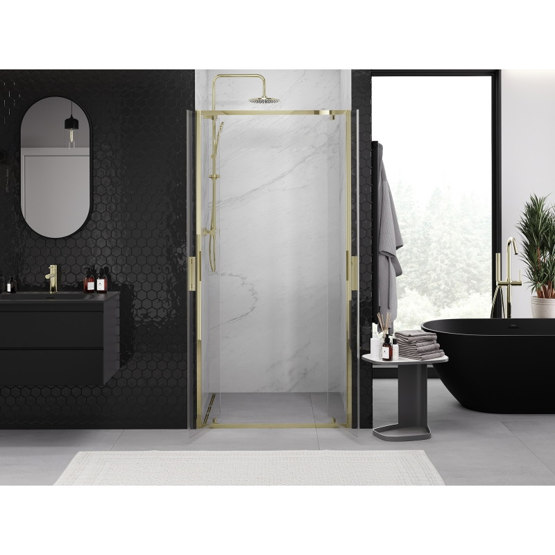 Mexen Exo-BR Duo double hinged shower door 100 cm, transparent, gold - 8182-100-000-50-00