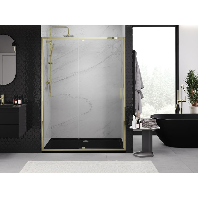 Mexen Exo 140 cm Hinged Shower Door, Transparent, Gold - 819-140-000-50-00