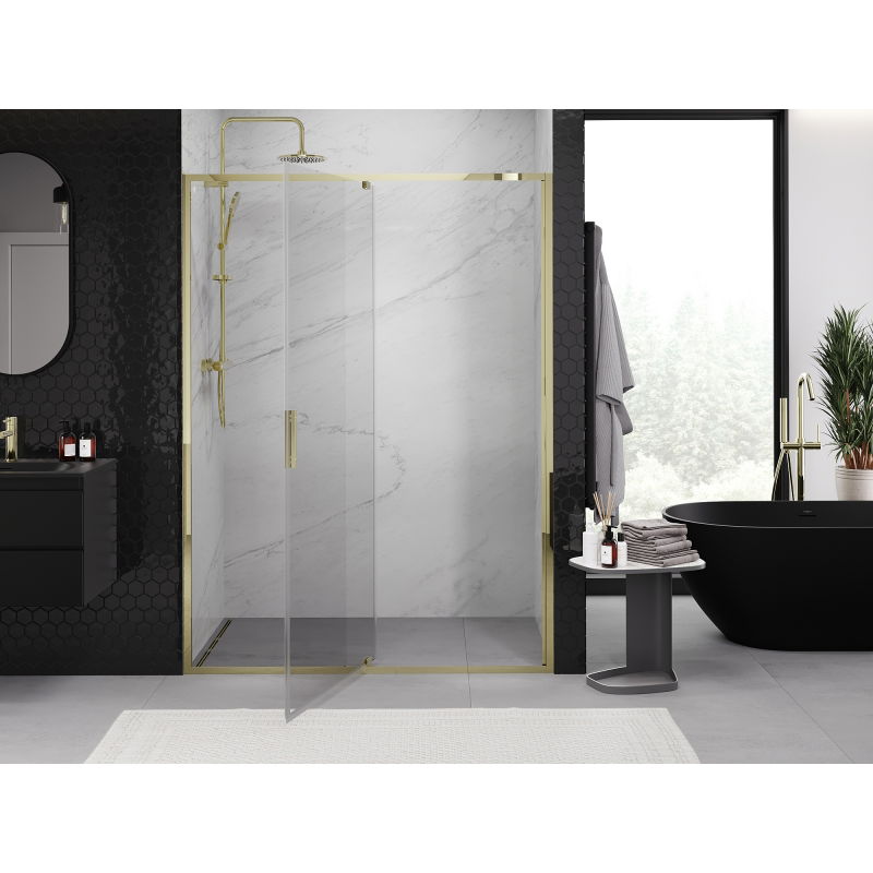 Mexen Exo 160 cm Hinged Shower Door, Transparent, Gold - 819-160-000-50-00
