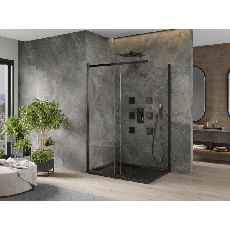Mexen Omega sliding shower enclosure 120 x 80 cm, transparent, black + Flat shower tray, black - 825-120-080-70-00-4070B