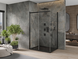 Mexen Omega extendable shower cubicle 120 x 80 cm, Transparent, Black + shower tray Flat, Black - 825-120-080-70-00-4070B