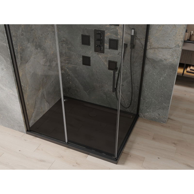 Mexen Omega sliding shower enclosure 120 x 90 cm, transparent, black + Flat shower tray, black - 825-120-090-70-00-4070B