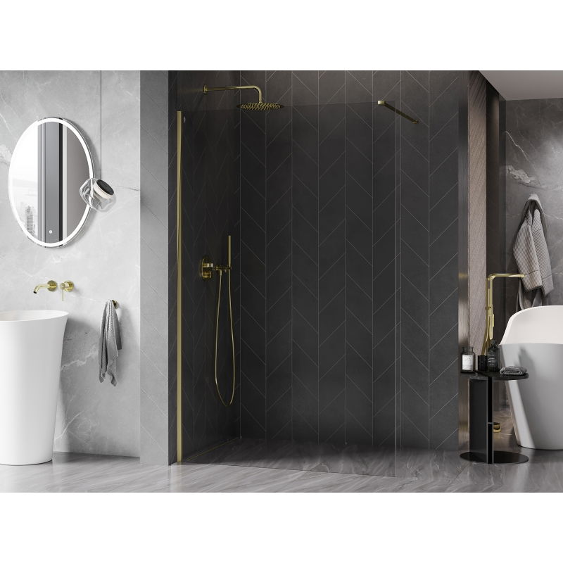 Mexen Kioto-X Walk-in Shower Wall 60 x 200 cm, Transparent 10 mm, Gold - 800-060-101-50-00-X