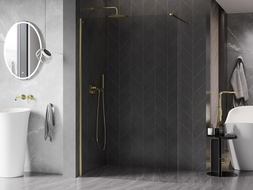 Mexen Kioto-X Shower Wall Walk-in 100 x 200 cm, Transparent 10 mm, Gold - 800-100-101-50-00-X