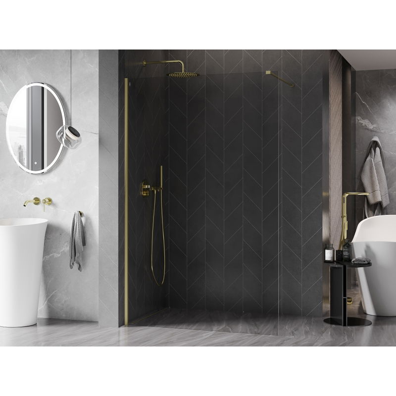 Mexen Kioto-X Walk-in Shower Wall 130 x 200 cm, Transparent 10 mm, Brushed Gold - 800-130-101-55-00-X
