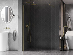 Mexen Kioto-X Walk-in Shower Wall 140 x 200 cm, Transparent 10 mm, Brushed Gold - 800-140-101-55-00-X