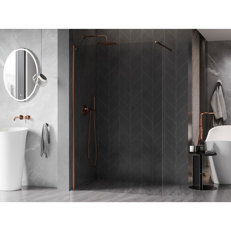 Mexen Kioto-X Walk-in Shower Wall 50 x 200 cm, Transparent 10 mm, Rose Gold - 800-050-101-60-00-X
