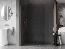Mexen Kioto-X Walk-in Shower Wall 80 x 200 cm, Transparent 10 mm, Brushed Copper - 800-080-101-65-00-X