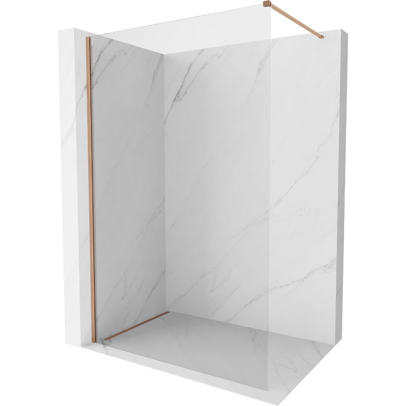 Mexen Kioto-X Walk-in Shower Wall 130 x 200 cm, Clear 10 mm, Brushed Copper - 800-130-101-65-00-X