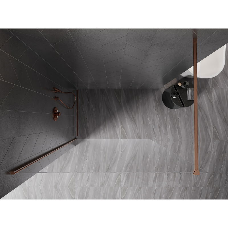 Mexen Kioto-X Walk-in Shower Wall 130 x 200 cm, Transparent 10 mm, Brushed Copper - 800-130-101-65-00-X