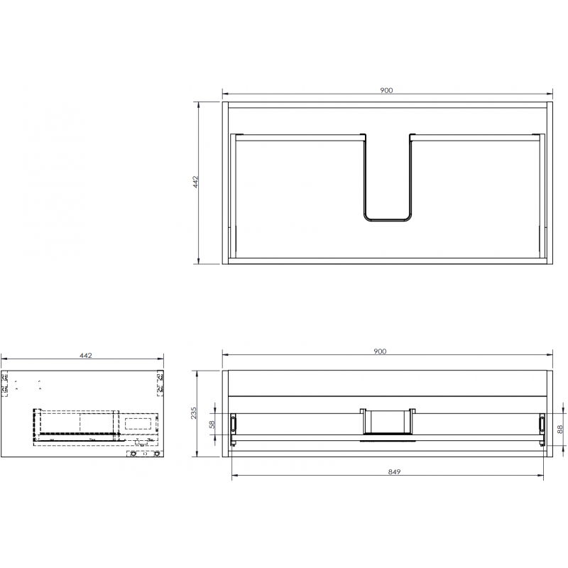 Mexen Box-A Cabinet Base for Washbasin 90 cm, 1 Drawer, Matte Graphite - 91AX0-0900-235-1-66