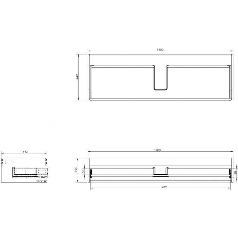 Mexen Box-A base unit for washbasin 140 cm, 1 drawer, matte graphite - 91AX0-1400-235-1-66