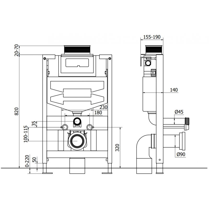 Mexen Fenix Air XS-U Pneumatic Concealed Frame for WC - 6A850
