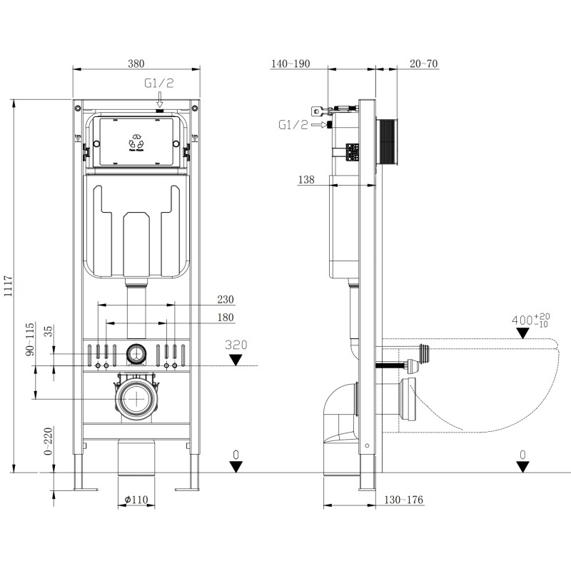 Mexen Fenix W concealed frame for wall-hung toilet - 60105