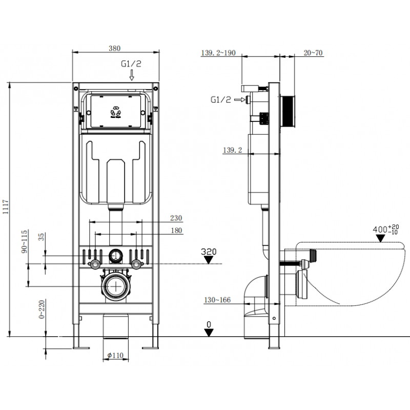 Mexen Fenix Air W pneumatic concealed WC frame - 6A105