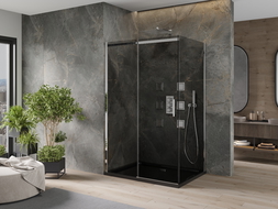 Mexen Omega extendable shower cubicle 100 x 80 cm, Graphite, Chrome + shower tray Flat, Black - 825-100-080-01-40-4070