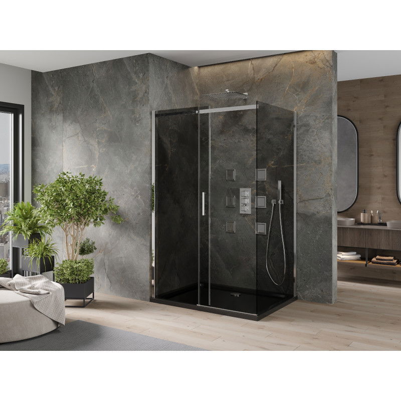 Mexen Omega Sliding Shower Enclosure 100 x 90 cm, Graphite, Chrome + Flat Tray, Black - 825-100-090-01-40-4070